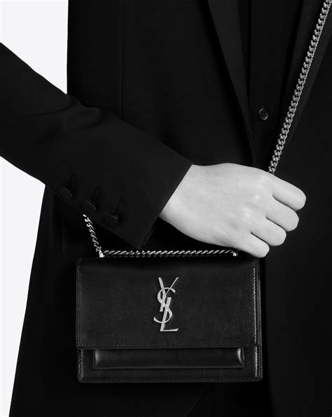 ysl sunset chain wallet grey|best luxury wallet on chain.